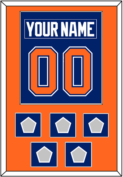 Edmonton Nameplate & Number (Back) Combined With 5 Stanley Cup Champions Patches - Road Blue (1981-1994) - Essential Tier 2