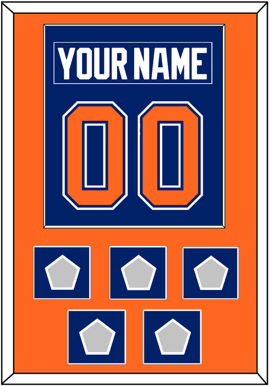 Edmonton Nameplate & Number (Back) Combined With 5 Stanley Cup Champions Patches - Road Blue (1981-1994) - Essential Tier 2