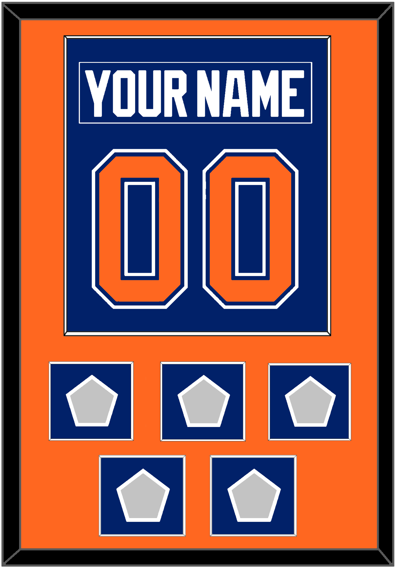 Edmonton Nameplate & Number (Back) Combined With 5 Stanley Cup Champions Patches - Road Blue (1981-1994) - Essential Tier 2