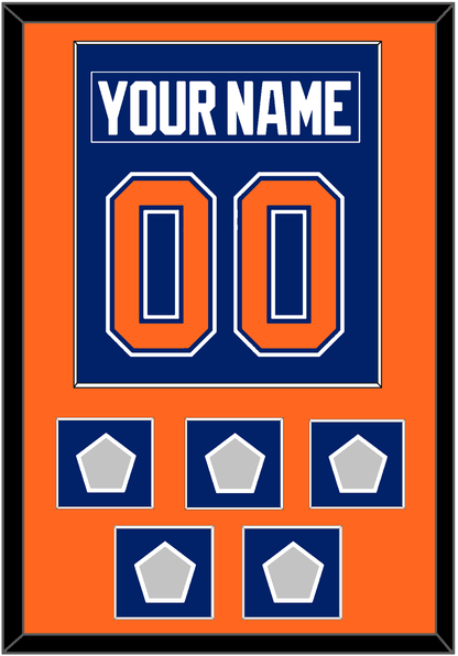Edmonton Nameplate & Number (Back) Combined With 5 Stanley Cup Champions Patches - Road Blue (1981-1994) - Essential Tier 2
