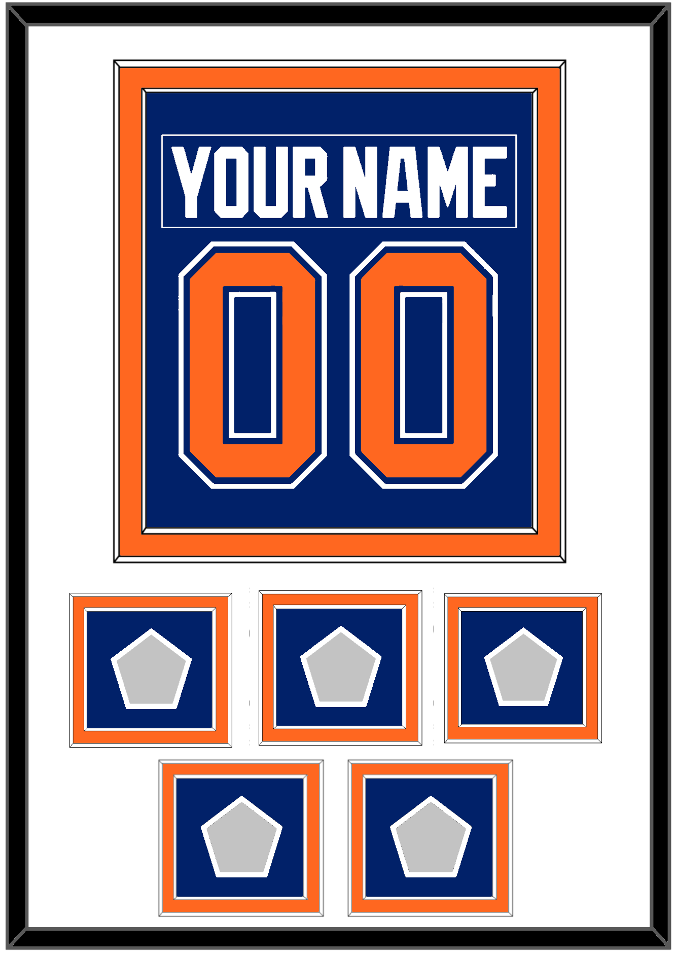 Edmonton Nameplate & Number (Back) Combined With 5 Stanley Cup Champions Patches - Road Blue (1981-1994) - Signature Tier 1