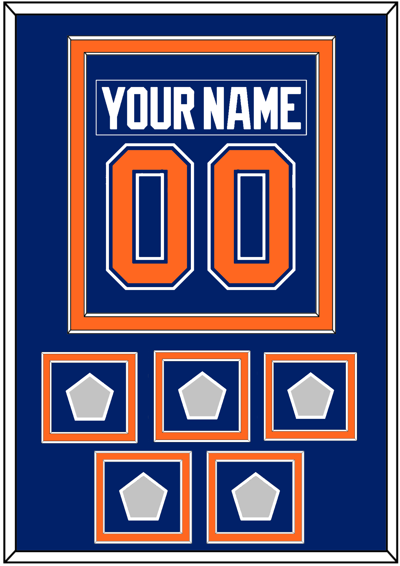 Edmonton Nameplate & Number (Back) Combined With 5 Stanley Cup Champions Patches - Road Blue (1981-1994) - Signature Tier 2