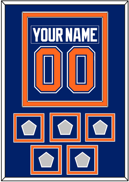 Edmonton Nameplate & Number (Back) Combined With 5 Stanley Cup Champions Patches - Road Blue (1981-1994) - Signature Tier 2