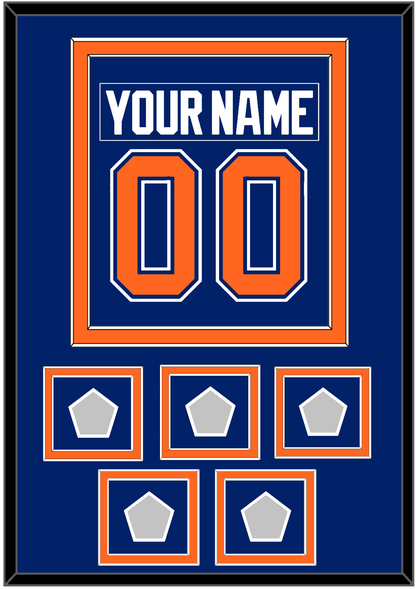 Edmonton Nameplate & Number (Back) Combined With 5 Stanley Cup Champions Patches - Road Blue (1981-1994) - Signature Tier 2