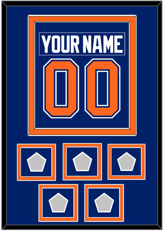 Edmonton Nameplate & Number (Back) Combined With 5 Stanley Cup Champions Patches - Road Blue (1981-1994) - Signature Tier 2