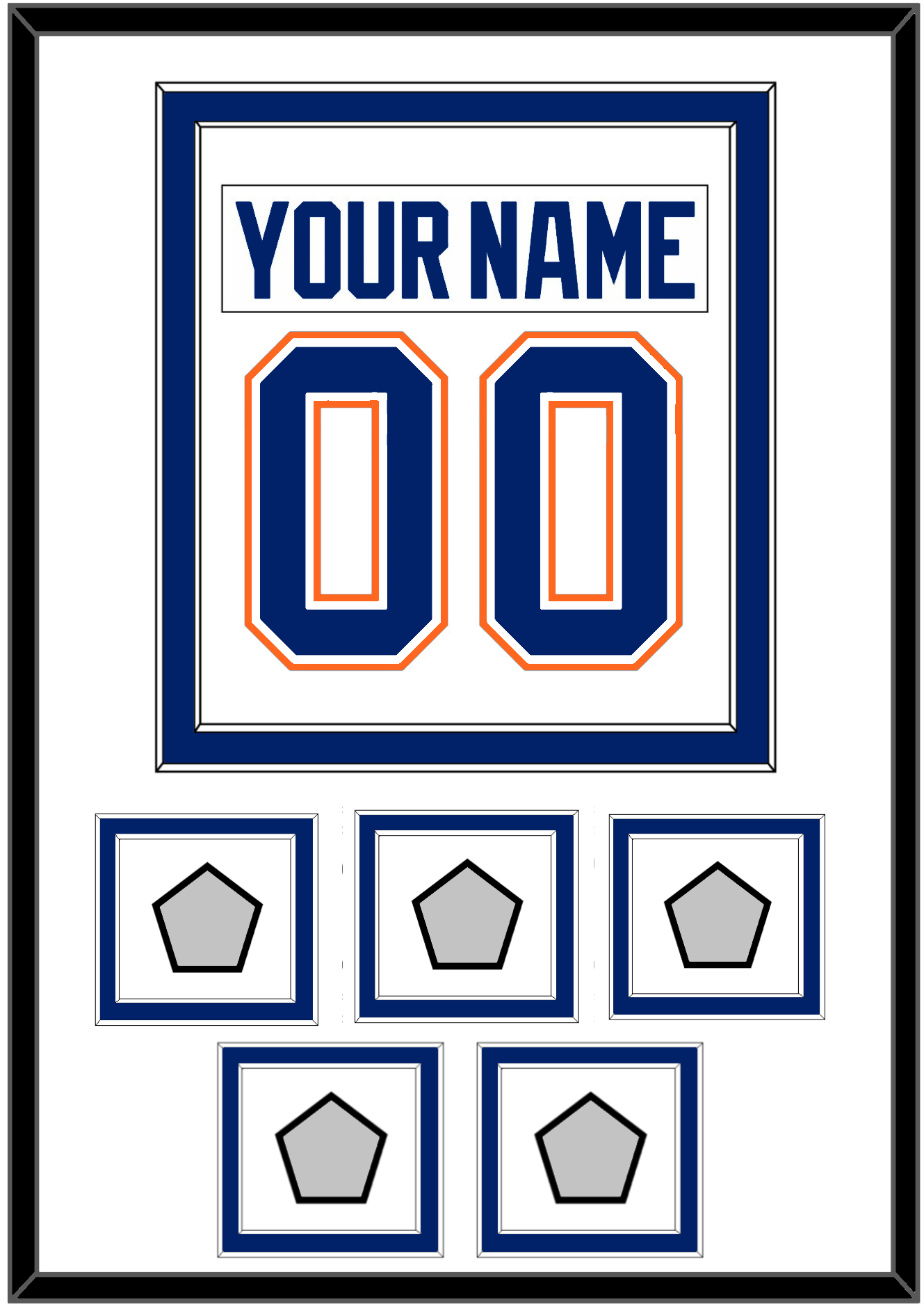Edmonton Nameplate & Number (Back) Combined With 5 Stanley Cup Champions Patches - Home White (1981-1994) - Signature Tier 2