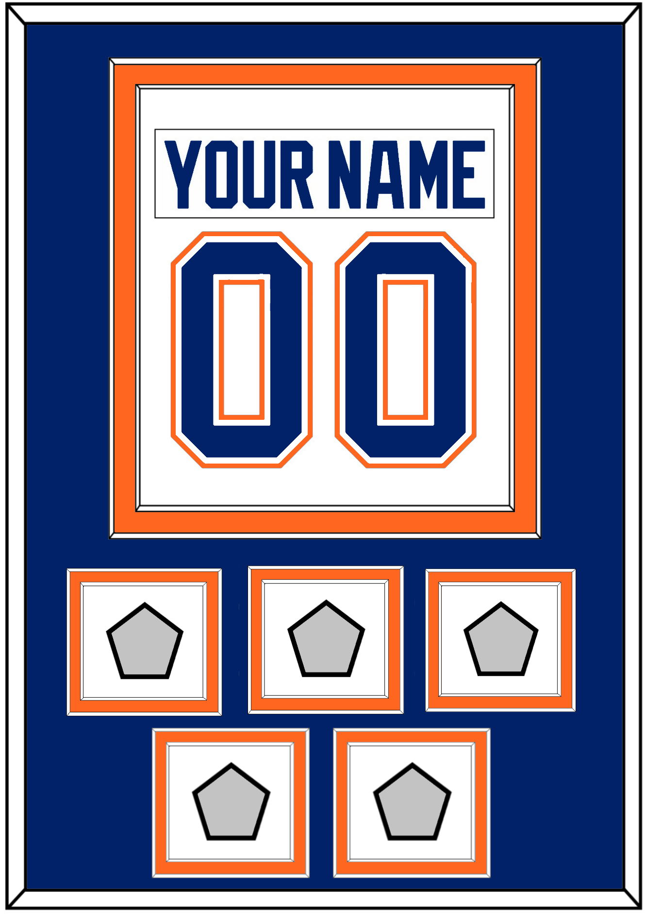 Edmonton Nameplate & Number (Back) Combined With 5 Stanley Cup Champions Patches - Home White (1981-1994) - Signature Tier 3
