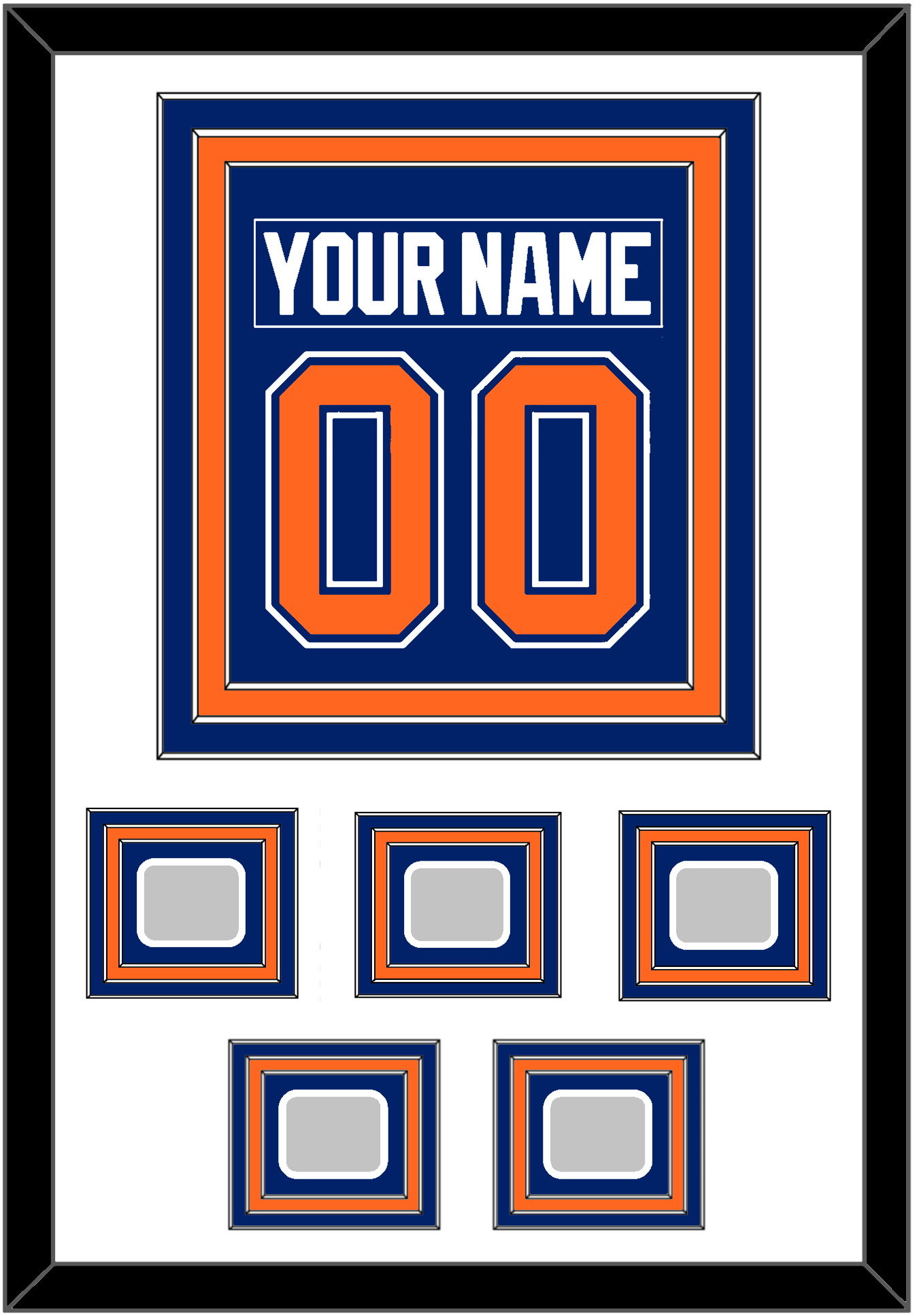 Edmonton Nameplate & Number (Back) Combined With 5 Stanley Cup Champions Patches - Road Blue (1981-1994) - Premier Tier 1