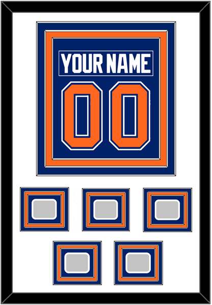 Edmonton Nameplate & Number (Back) Combined With 5 Stanley Cup Champions Patches - Road Blue (1981-1994) - Premier Tier 1