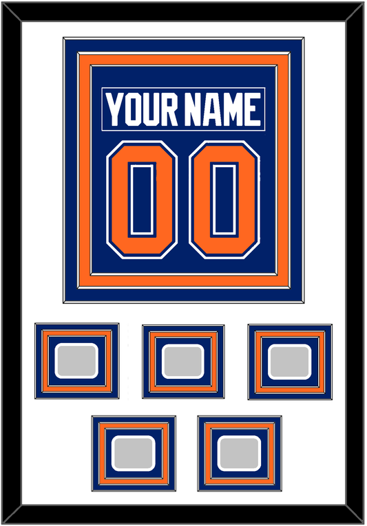 Edmonton Nameplate & Number (Back) Combined With 5 Stanley Cup Champions Patches - Road Blue (1981-1994) - Premier Tier 1