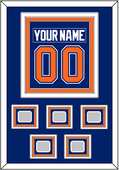 Edmonton Nameplate & Number (Back) Combined With 5 Stanley Cup Champions Patches - Road Blue (1981-1994) - Premier Tier 2