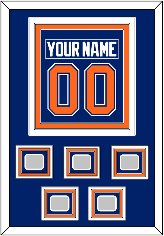Edmonton Nameplate & Number (Back) Combined With 5 Stanley Cup Champions Patches - Road Blue (1981-1994) - Premier Tier 2