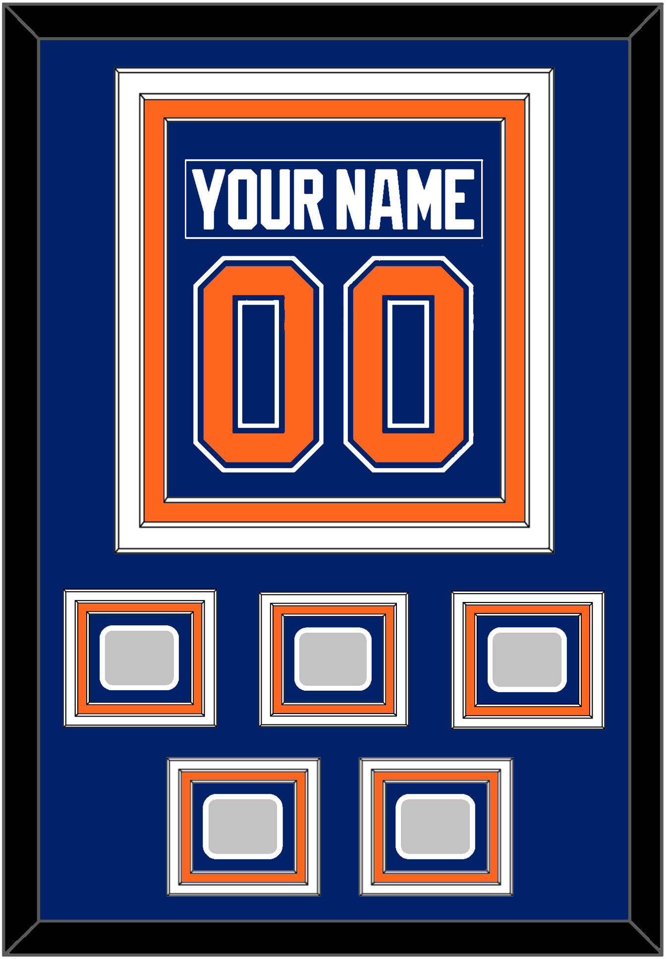 Edmonton Nameplate & Number (Back) Combined With 5 Stanley Cup Champions Patches - Road Blue (1981-1994) - Premier Tier 2