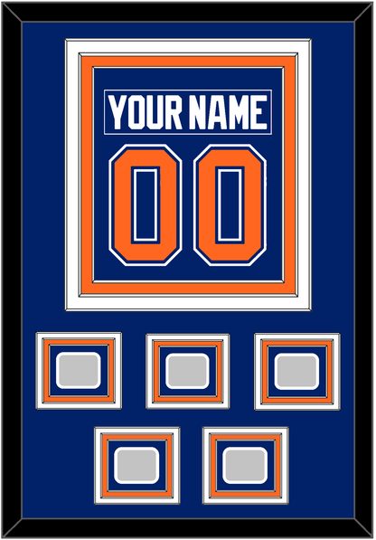 Edmonton Nameplate & Number (Back) Combined With 5 Stanley Cup Champions Patches - Road Blue (1981-1994) - Premier Tier 2