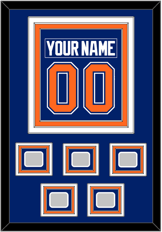 Edmonton Nameplate & Number (Back) Combined With 5 Stanley Cup Champions Patches - Road Blue (1981-1994) - Premier Tier 2