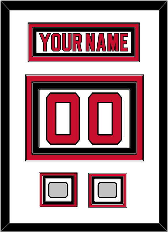 New Jersey Nameplate & Number (Back) With 2 Stanley Cup Finals Patches - Home White (1992-2007) - Triple Mat 1