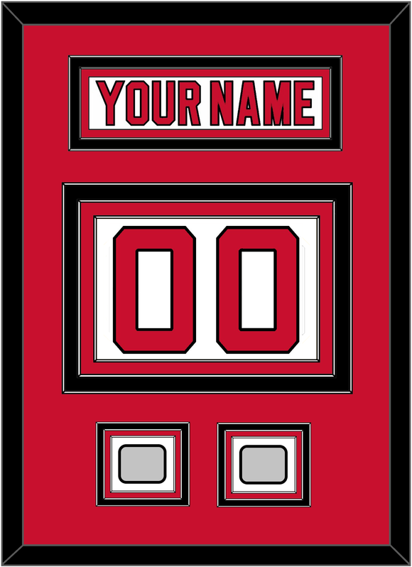 New Jersey Nameplate & Number (Back) With 2 Stanley Cup Finals Patches - Home White (1992-2007) - Triple Mat 2