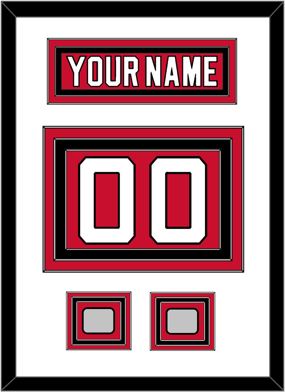 New Jersey Nameplate & Number (Back) With 2 Stanley Cup Finals Patches - Road Red (1992-2007) - Triple Mat 1