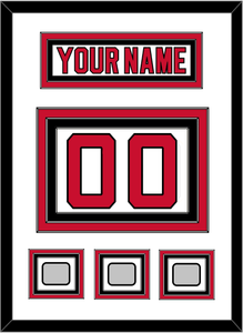 New Jersey Nameplate & Number (Back) With 3 Stanley Cup Finals Patches - Home White (1992-2007) - Triple Mat 1