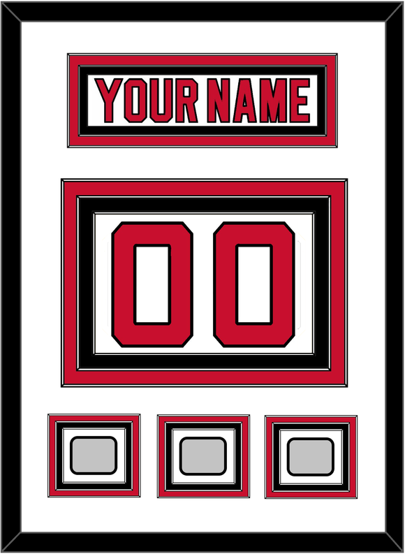 New Jersey Nameplate & Number (Back) With 3 Stanley Cup Finals Patches - Home White (1992-2007) - Triple Mat 1