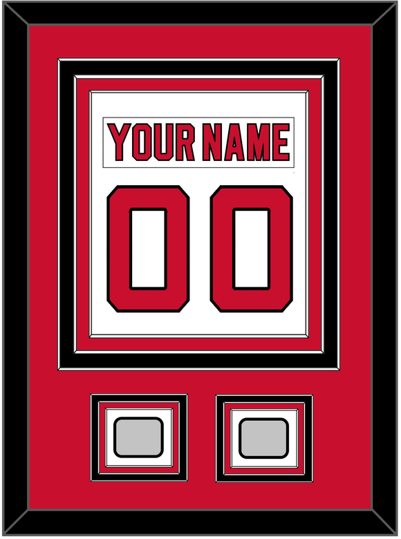 New Jersey Nameplate & Number (Back) Combined, With 2 Stanley Cup Finals Patches - Home White (1992-2007) - Triple Mat 2