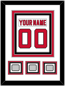 New Jersey Nameplate & Number (Back) Combined, With 3 Stanley Cup Finals Patches - Home White (1992-2007) - Triple Mat 1