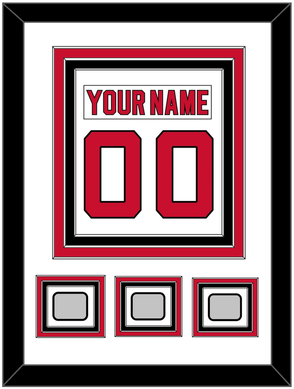 New Jersey Nameplate & Number (Back) Combined, With 3 Stanley Cup Finals Patches - Home White (1992-2007) - Triple Mat 1