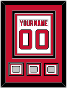 New Jersey Nameplate & Number (Back) Combined, With 3 Stanley Cup Finals Patches - Home White (1992-2007) - Triple Mat 2