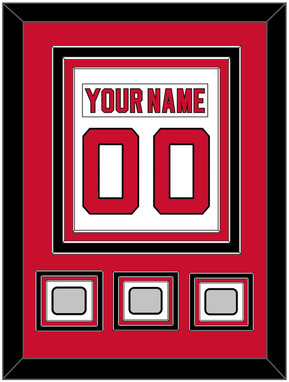 New Jersey Nameplate & Number (Back) Combined, With 3 Stanley Cup Finals Patches - Home White (1992-2007) - Triple Mat 2