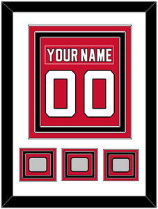 New Jersey Nameplate & Number (Back) Combined, With 3 Stanley Cup Finals Patches - Road Red (1992-2007) - Triple Mat 1