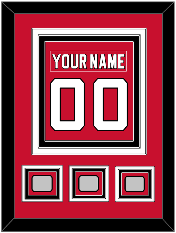 New Jersey Nameplate & Number (Back) Combined, With 3 Stanley Cup Finals Patches - Road Red (1992-2007) - Triple Mat 2