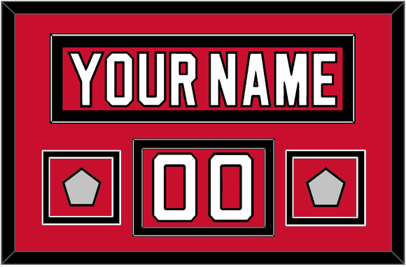 New Jersey Nameplate, Number (Shoulder) & 2 Stanley Cup Finals Jersey Patches - Road Red (1992-2007) - Double Mat 2