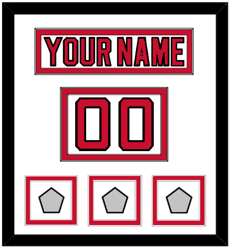 New Jersey Nameplate, Number (Shoulder) & Stanley Cup Finals 1995, 2000 & 2003 Jersey Patches - Home White (1992-2007) - Double Mat 1