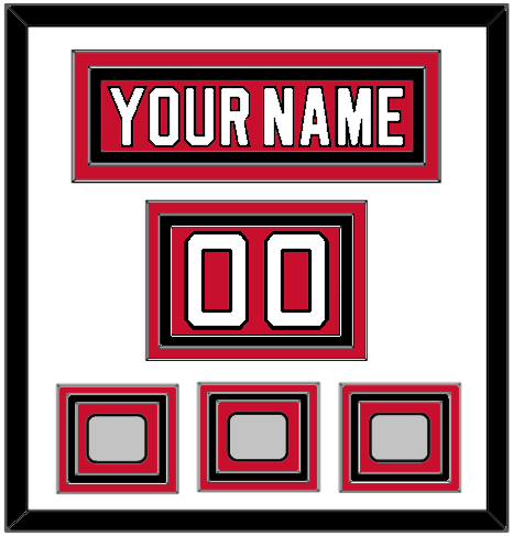 New Jersey Nameplate, Number (Shoulder) & Stanley Cup Finals 1995, 2000 & 2003 Jersey Patches - Road Red (1992-2007) - Triple Mat 1