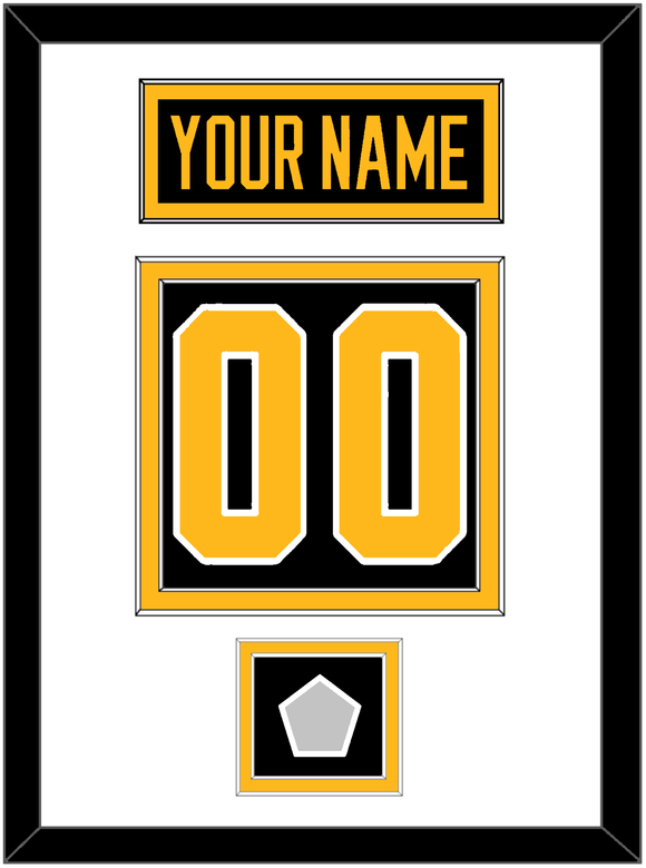 Pittsburgh Nameplate, Number (Back) & Stanley Cup Champions Patch - Road Black (1988-1992) - Double Mat 1