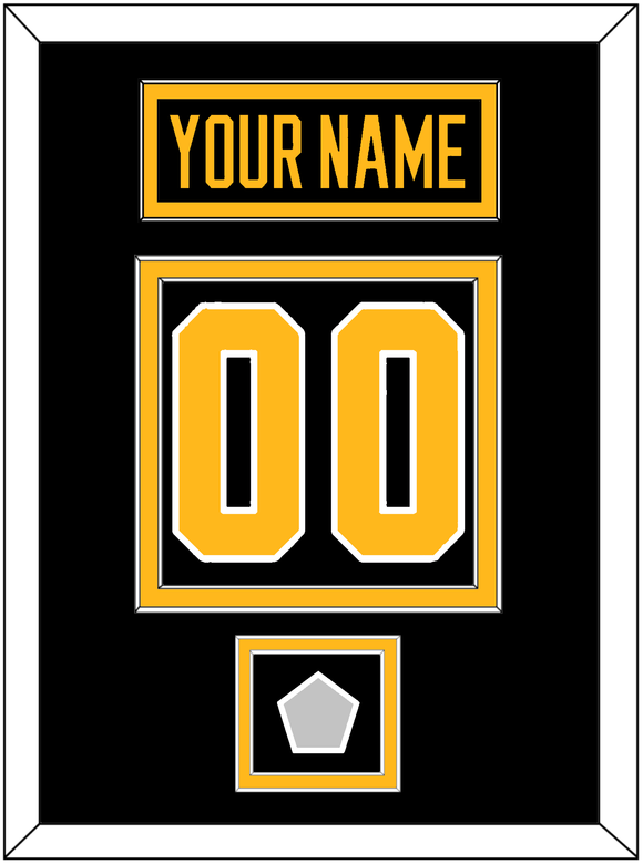 Pittsburgh Nameplate, Number (Back) & Stanley Cup Champions Patch - Home Black - Double Mat 2