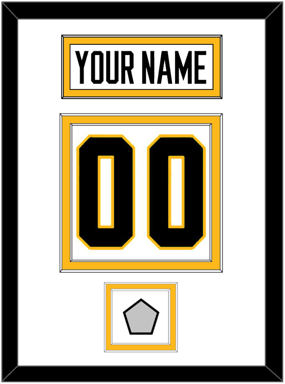 Pittsburgh Nameplate, Number (Back) & Stanley Cup Champions Patch - Home White (1988-1992) - Double Mat 1