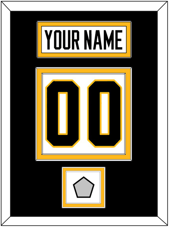 Pittsburgh Nameplate, Number (Back) & Stanley Cup Champions Patch - Road White - Double Mat 3