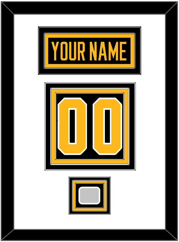 Pittsburgh Nameplate, Number (Back) & Stanley Cup Champions Patch - Home Black - Triple Mat 1