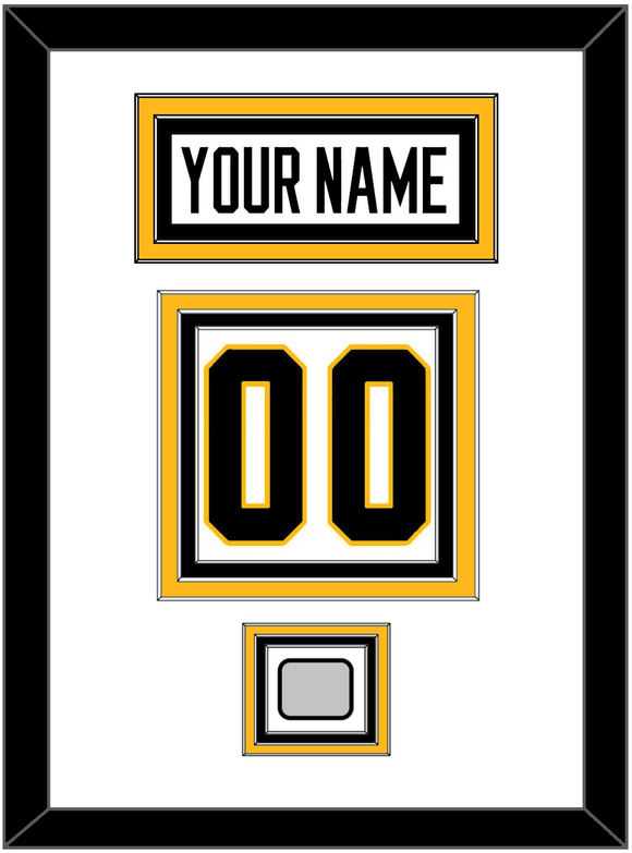 Pittsburgh Nameplate, Number (Back) & Stanley Cup Champions Patch - Road White - Triple Mat 1