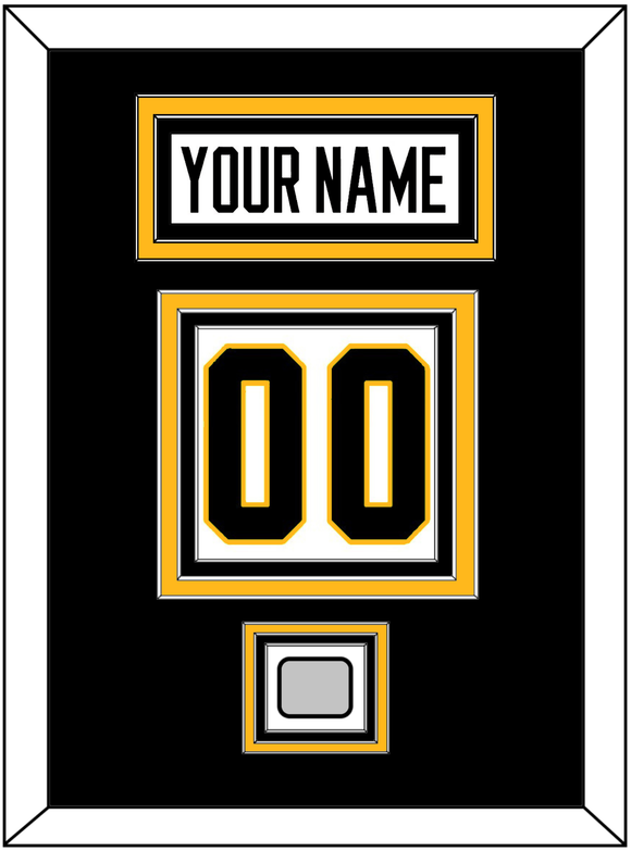 Pittsburgh Nameplate, Number (Back) & Stanley Cup Champions Patch - Road White - Triple Mat 2