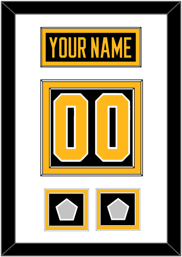 Pittsburgh Nameplate & Number (Back) With 2 Stanley Cup Champions Patches - Home Black - Double Mat 1