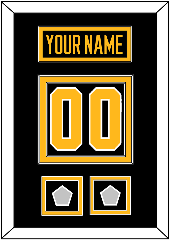 Pittsburgh Nameplate & Number (Back) With 2 Stanley Cup Champions Patches - Road Black (1988-1992) - Double Mat 2