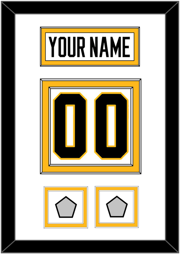 Pittsburgh Nameplate & Number (Back) With 2 Stanley Cup Champions Patches - Road White - Double Mat 1