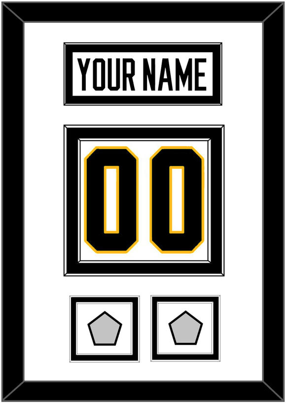 Pittsburgh Nameplate & Number (Back) With 2 Stanley Cup Champions Patches - Road White - Double Mat 2