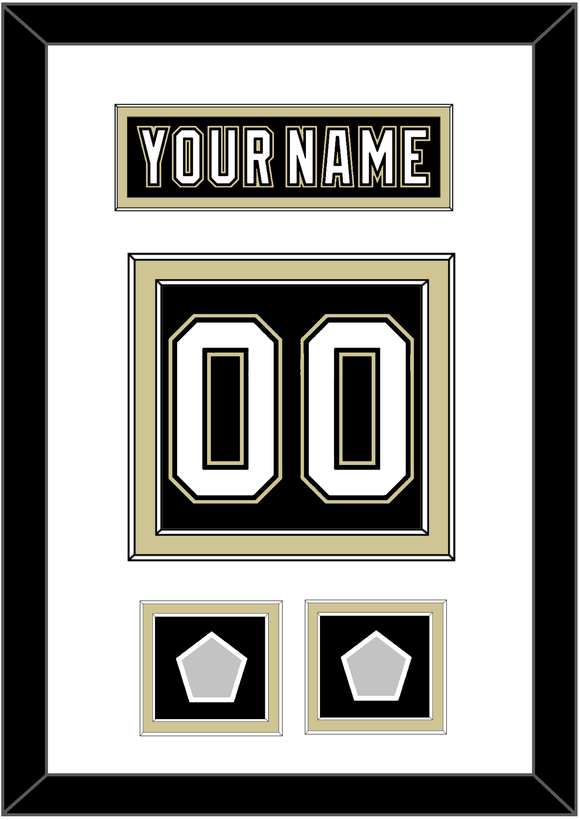 Pittsburgh Nameplate & Number (Back) With 2 Stanley Cup Champions Patches - Home Black (2007-2016) - Double Mat 1