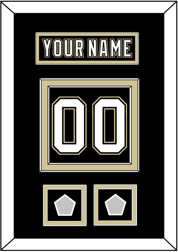 Pittsburgh Nameplate & Number (Back) With 2 Stanley Cup Champions Patches - Home Black (2007-2016) - Double Mat 2