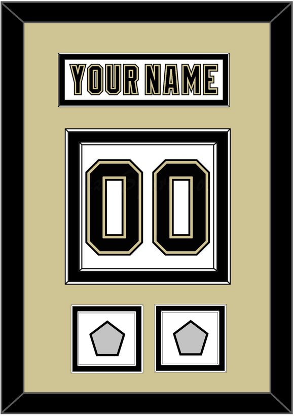 Pittsburgh Nameplate & Number (Back) With 2 Stanley Cup Champions Patches - Road White (2007-2016) - Double Mat 3