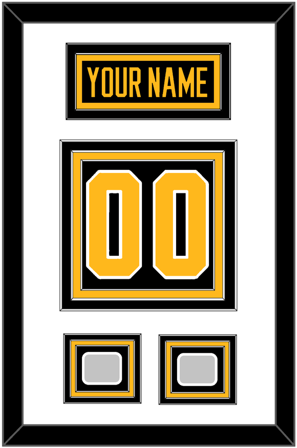 Pittsburgh Nameplate & Number (Back) With 2 Stanley Cup Finals Patches - Road Black (1988-1992) - Triple Mat 1