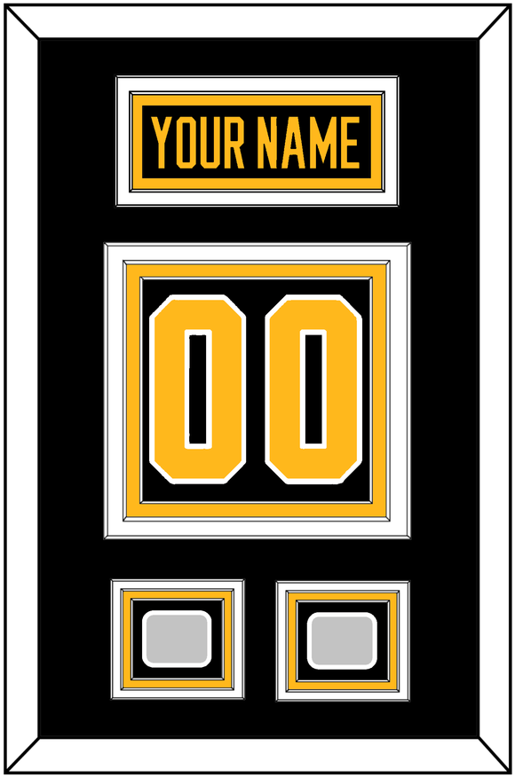 Pittsburgh Nameplate & Number (Back) With 2 Stanley Cup Champions Patches - Home Black - Triple Mat 2